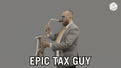 Man In Suit Playing Saxophone Saying Epic Tax Guy GIF