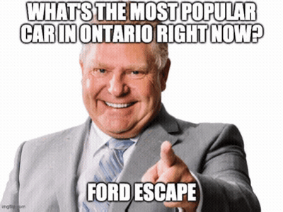 Man in Suit Pointing at Camera Asking What's the Most Popular Car in Ontario Right Now