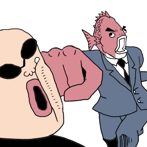 Man In Suit Pointing At Man In Fish Mask Sticker