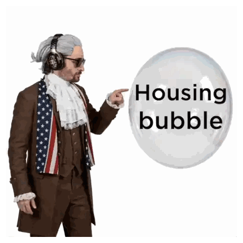 Man In Suit Pointing To Housing Bubble Sticker