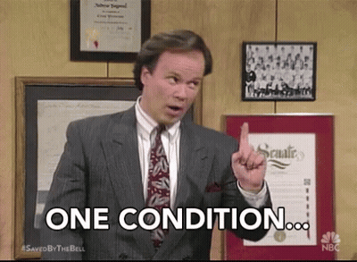 Man In Suit Pointing Up Saying One Condition GIF