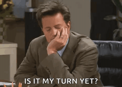 Man In Suit Resting Head Asking Is It My Turn Yet GIF