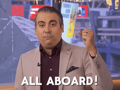 Man In Suit Saying All Aboard GIF