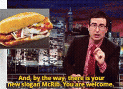 Man In Suit Saying And By The Way There Is Your New Slogan McRib You Are Welcome GIF