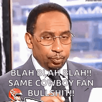 Man In Suit Saying Blah Blah Blah Same Cowboy Fan Bullshit GIF
