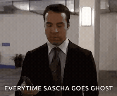 Man In Suit Saying Every Time Sascha Goes Ghost GIF