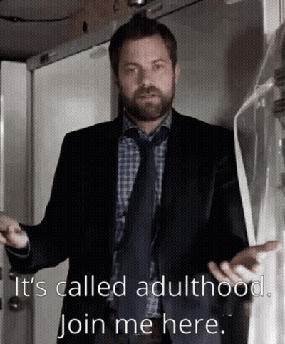Man In Suit Saying It's Called Adulthood Join Me Here GIF