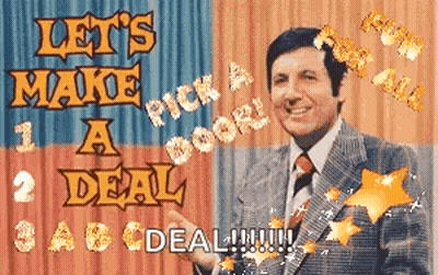 Man In Suit Saying Let's Make A Deal Pick A Door 2 Deal 3 ABC Deal GIF