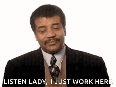 Man In Suit Saying Listen Lady I Just Work Here GIF