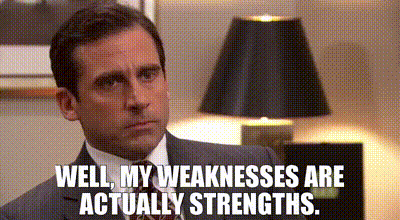 Man In Suit Saying My Weaknesses Are Actually Strengths GIF