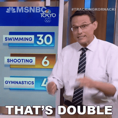 Man In Suit Saying That's Double In Front Of NBC Tokyo Sign GIF