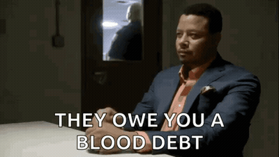 Man In Suit Saying They Owe You A Blood Debt GIF