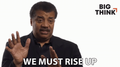 Man In Suit Saying We Must Rise Up Hands In Air GIF