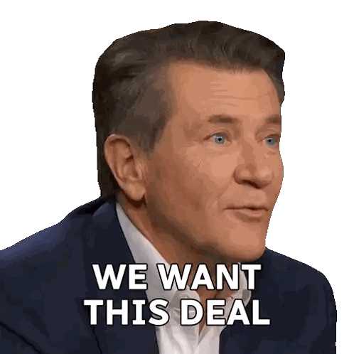 Man In Suit Saying We Want This Deal Sticker