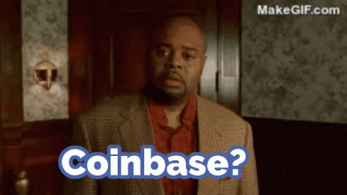 Man In Suit Says Coinbase In Blue GIF
