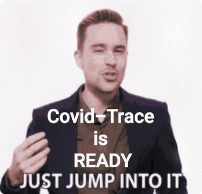 Man In Suit Says Covid-Trace Is Ready GIF