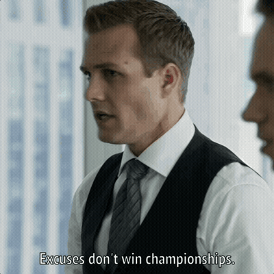 Man In Suit Says Excuses Don't Win Championships GIF