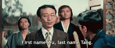 Man In Suit Says First Name Wu Last Name Tang GIF