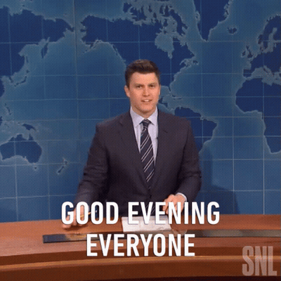 Man In Suit Says Good Evening Everyone On SNL GIF