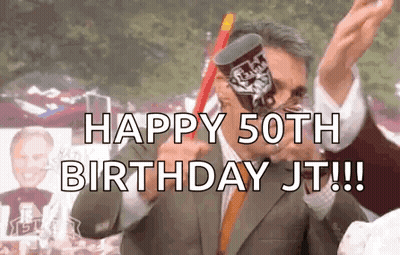 Man In Suit Says Happy 50Th Birthday JT GIF