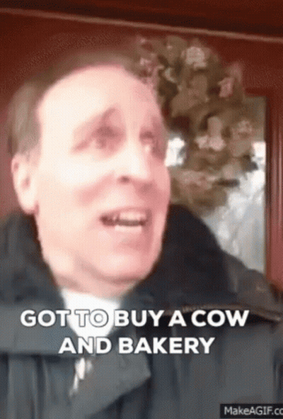 Man In Suit Says He's Gotta Buy A Cow And Bakery GIF