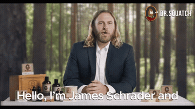 Man In Suit Says Hello I'm James Schrader Dr. Squatch Background GIF