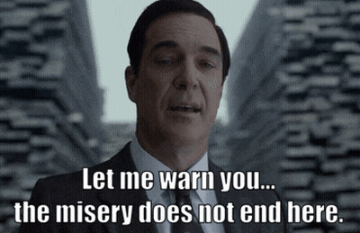 Man In Suit Says Let Me Warn You The Misery Does Not End Here GIF