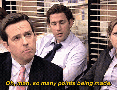 Man In Suit Says Oh Man So Many Points Being Made In Yellow Letters GIF