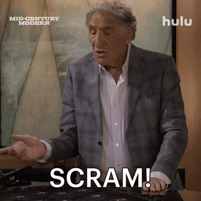 Man In Suit Says Scram At Hulu Sign GIF