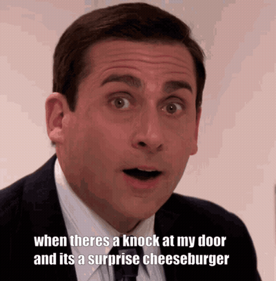 Man In Suit Says Surprise Cheeseburger At Door GIF