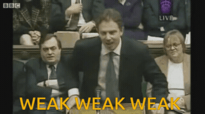 Man In Suit Says Weak Weak Weak In Yellow Letters GIF