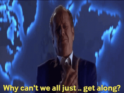 Man In Suit Says Why Can't We All Just Get Along GIF