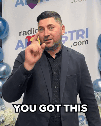 Man In Suit Says You Got This At Radio Station GIF