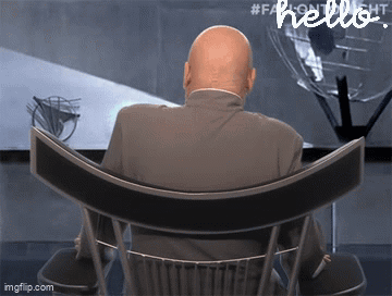 Man In Suit Sitting In Chair With Hello On Bottom GIF