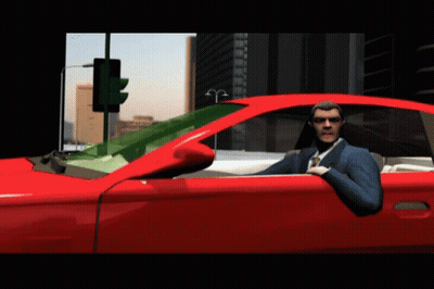 Man In Suit Sitting In Red Car GIF