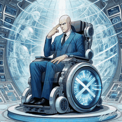Man In Suit Sitting In Wheelchair With X On Wheel GIF