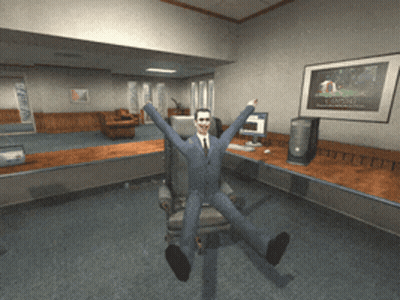 Man In Suit Sitting With Arms Outstretched GIF