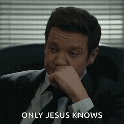 Man In Suit Sitting With Hand On Chin Only Jesus Knows GIF