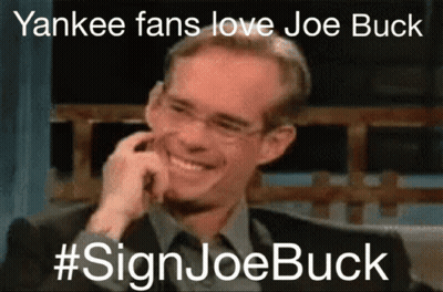Man In Suit Smiling At Yankee Fans Love Joe Buck Sign GIF