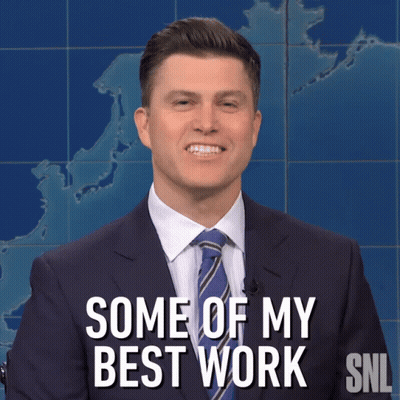 Man In Suit Smiling Says Some Of My Best Work SNL GIF