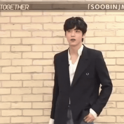 Man In Suit Standing Before Brick Wall GIF