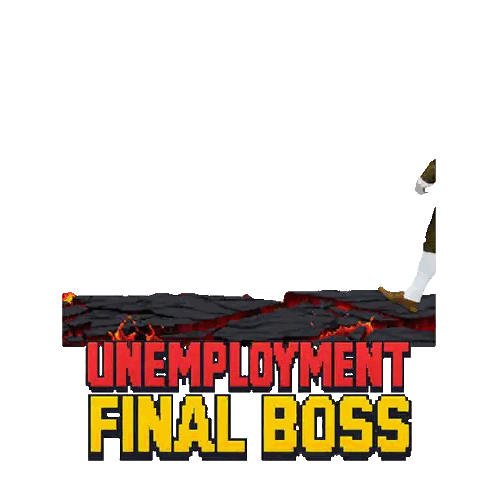 Man In Suit Standing Before Unemployment Final Boss Sign Sticker