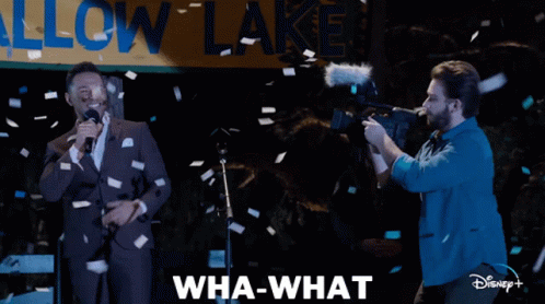 Man In Suit Standing In Front Of Allow Lake Sign Saying Wha-What GIF