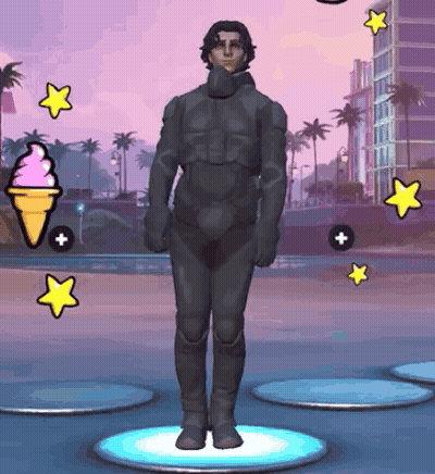 Man In Suit Standing In Front Of Ice Cream Cone And Stars GIF
