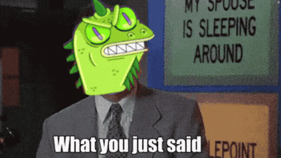 Man In Suit Standing In Front Of Sign Saying What You Just Said GIF