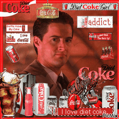 Man In Suit Surrounded By Coca Cola Cans And Bottles GIF