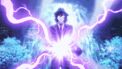 Man In Suit Surrounded By Purple Lightning GIF