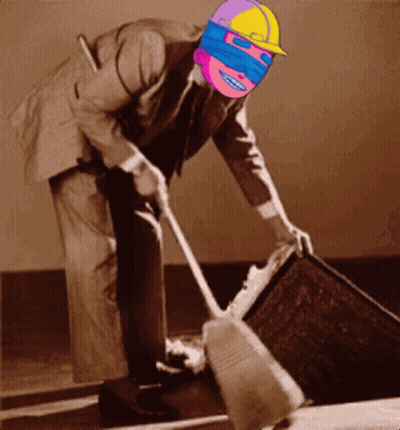 Man In Suit Sweeping Floor GIF