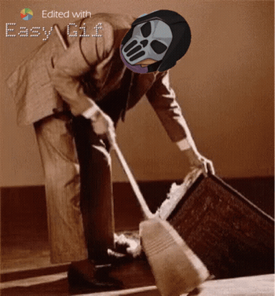 Man In Suit Sweeping Skull Mask GIF