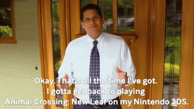Man In Suit Talking About Animal Crossing New Leaf On Nintendo 3DS GIF